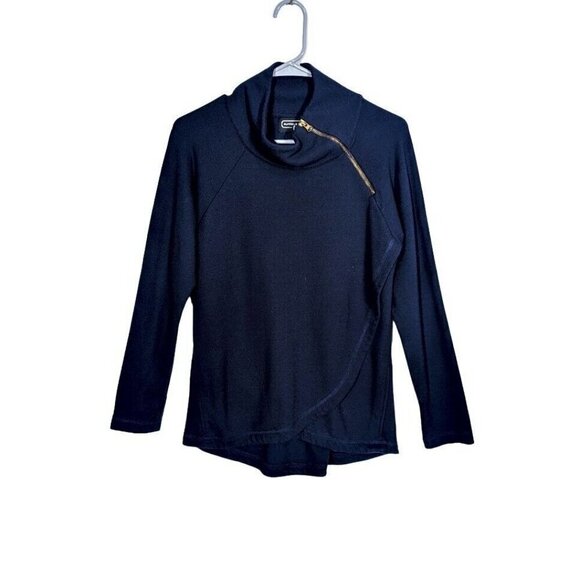 Duffield Lane Navy Blue Tulip Wrap Zipper Shoulder Sweatshirt Size Small Asym - Picture 1 of 7